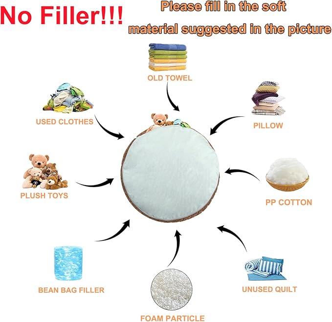 Unstuffed Ottoman Pouf Cover – Round Faux Fur Footstool Plush Floor Pouf (No Filler Included) Perfect for Living Room, Bedroom, or Office Lounge (Coffee, 26x26x18 in)