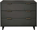 Manhattan Comfort Granville 38-Inch Solid Wood Dresser with 3 Full Extension Soft Close Drawers, Fluted Ribbed Front with Gold Metal Handles for Bedroom, Living Room, Dorm, Nursery in Dark Grey
