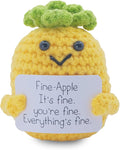 Funny Positive Pineapple Gifts for Him Her, 3 inch Knitted Pineapple Doll with Emotional Support Card Birthday Gift Cute Room Decor Crochet Party Decoration Toy Encouragement Reminder