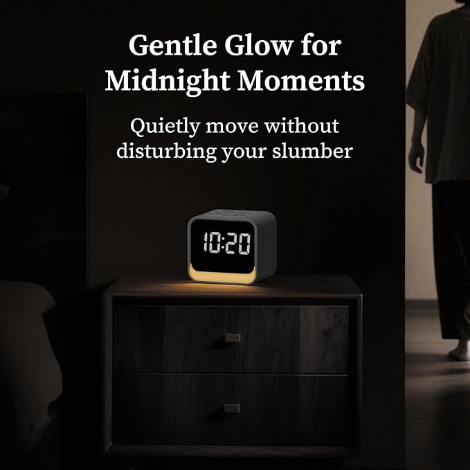 HOUSBAY Wooden Sound Machine Alarm Clock for Bedrooms - Gentle Wake-Up with Birdsong, White Noise for Sleeping, Small Digital Clock for Phone-Free Routine - Ash Wood