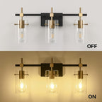 SOLFART Vintage Vanity Lights Bathroom Light Fixture Over Mirror for Bath Glass Shade Light Black and Brass Modern Style 3 Lights