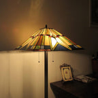 Tiffany Style Floor Lamp Vintage Stained Glass Shade 65” Tall Mission Floor Standing Reading Corner Light Fixture for Bedroom, Living Room, Office, Multi-Colored