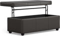 SIMPLIHOME Avalon Lift Top Rectangular Storage Ottoman - 44 inch Wide Upholstered Vegan Leather Lift-Top Ottoman in Tanners Brown, Contemporary Coffee Table Ottoman for Living Room with Hidden Storage