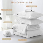 JOLLYVOGUE California King Comforter Set, Ultra-Soft Bed in a Bag Cal King Size 7 Pieces, Oeko-TEX Certified Bedding Set with Down Alternative Comforter, Sheets, Pillowcases & Shams, White