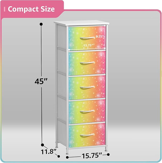 Sorbus Kids Dresser with 5 Drawers - Storage Chest Organizer Nightstand - Steel Frame, Wood Top, Tie-Dye Fabric Bins for Clothes - Wide Furniture for Bedroom, Hallway, Nursery, Closet, & Apartment