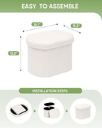 B FSOBEIIALEO Storage Ottoman for Dorm Room, Boucle Folding Storage Ottoman Foot Rest, 16.14 Inches Small Collapsible Ottoman Cube for Living Room White