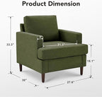 Mid-Century Accent Chair,Modern Linen Fabric Armchair for Living Room,Comfy Upholstered Reading Accent Chairs for Bedroom,Single Sofa Chair with Wood Legs (Green, 1 Pack)