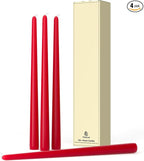 12-Inch Tall Dripless Taper Candles Set of 4 - Red Tapered Candles, Perfect for Christmas - Smokeless, Unscented, Long Burning - Hand Poured, Colored Tall Candlesticks - Bright Red