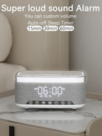 Bluetooth Speaker Alarm Clock with 10w Fast Wireless Charger for iPhone Samsung, 10W Stereo Bluetooth Speaker, 12-Color Night Light, White Noise Machine Digital Clock with FM Radio for Bedroom
