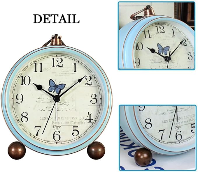 Maxspace 5.2in Analog Clock, Retro Silent Desk Clock Non-Ticking & Battery Operated with Quartz Movement,Clock Decor for Bedroom Living Room