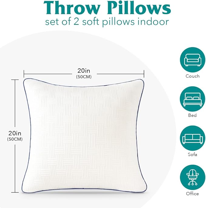 Oubonun 20 x 20 Pillow Inserts Set of 2 - Square Decorative Throw Pillows for Couch Bed Sofa Living Room 100% Polyester Filling Beige 20 Inch Pillows