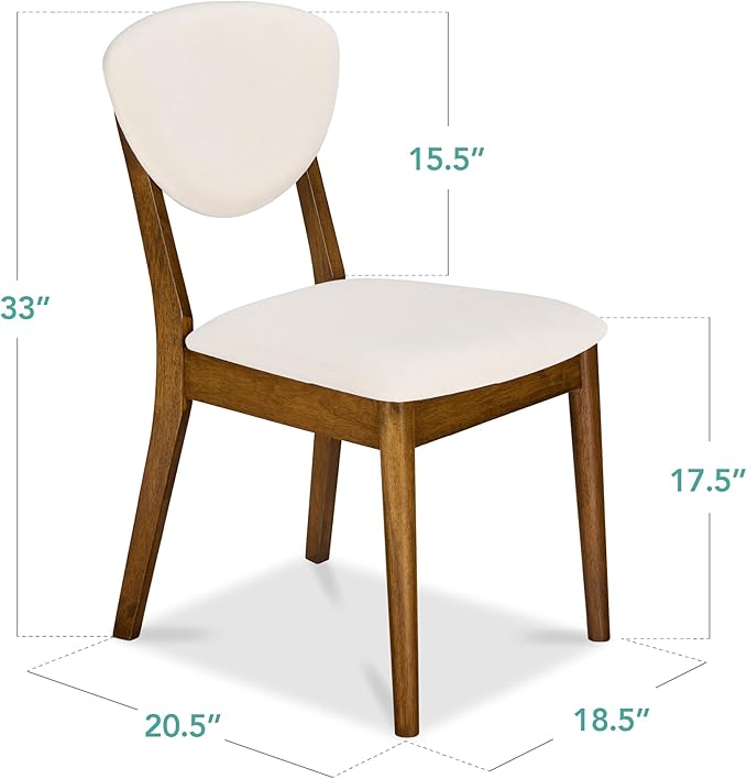 Best Choice Products Dining Chairs Set of 2, Mid-Century Modern Upholstered Wood, Armless w/Seat Cushion, Padded Backrest - Walnut/Cream