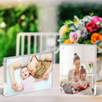 ILYXY 5 Pack Acrylic Frame 5x7, 20% Thicker, 24mm Thick Frameless Clear Picture Frame, Double Sided Magnetic Photo Frame, Free Standing Desktop Display Stand Acrylic Picture Frames