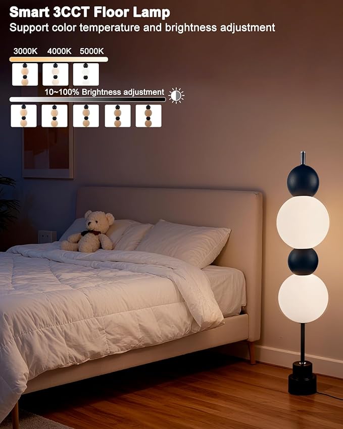 Lightdot Black Globe Floor Lamp with 3 Color Temperatures LED Bulbs Included,Dimmable Floor Lamps with Touch Switch,Unique Modern Standing Tall Lamp for Bedroom Living Room/Sofa Beside/Corner Decor