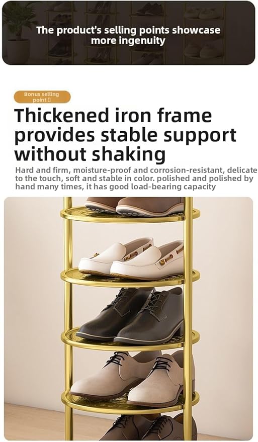 Bamboo Shoe Rack Organizer, 2-10 Tiers, Natural or Tea Color, No-Tool Assembly, Foldable Storage Shelf (Round Eight Layer Black)