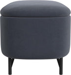 HomePop Ellipse Modern Storage Bench with Metal Legs |Homepop Home Décor|Bench with Storage for Living Room & Bedroom - Steel Blue Velvet