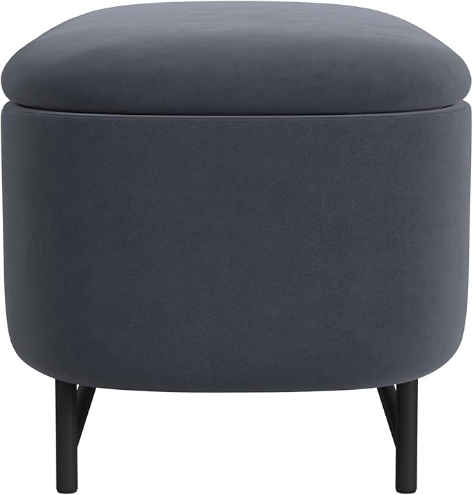 HomePop Ellipse Modern Storage Bench with Metal Legs |Homepop Home Décor|Bench with Storage for Living Room & Bedroom - Steel Blue Velvet