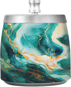 Green Gold Marble Textures Ashtray with Lid, Outdoor Ashtrays for Patio, Stainless Steel Ashtray Odorless Smokeless for Home Office Balcony