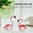 Hand Blown Glass Couple Flamingo Figurine Love Statue Pink Flamingo Decoration Ornament Handcraft Animal Collectible Home Decor Valentine's Day Gift for Her