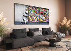 Novatique Graffiti Canvas Wall Art Banksy Wall Art Modern Pop Behind the Curtain Graffiti Painting Canvas Print for Living Room Bedroom, 24"x 36"x 3Pcs