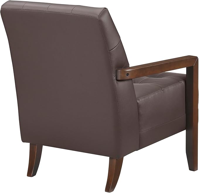 Lexicon Modern Accent Chair, Luxury Genuine Leather Match Living Room Chair with Tufted Cushions, Solid Wood Frame and Arm Rest, Comfy Upholstered Single Seat for Bedroom/Reading/Office, Dark Brown