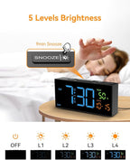 Netzu Alarm Clocks for Bedrooms, Digital Clock with Date Temperature and Weekday, Manual DST, Snooze, 2 Alarms, 4 Volumes for Living Room Home Bedside Desk (Black and Blue)