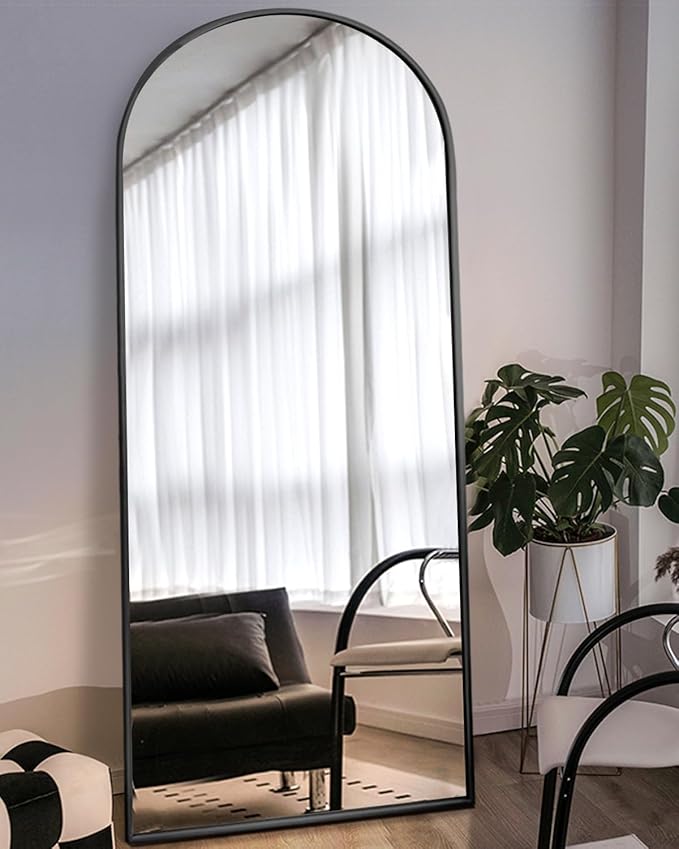 Arched Full Length Mirror, Floor Mirror with Stand, 30"x71" Large Mirror, Wall Mirror Full Length, Black Floor Length Mirror, Body Floor Mirror, Wall Mounted Mirror for Bedroom, Black