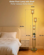 Lightdot Dimmable Boho Floor Lamps with Table, 3-Lights Rattan Floor Lamp 3000K Warmwhite Farmhouse Floor Lamp, Rustic Gold Standing Lamp for Living Room/Sofa Beside/Corner Decor(Bulbs Included