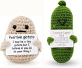 WASTIME Funny Knitted Wool Doll Toy with Positive Card - Creative Cute Mini Crochet Positive Potato Dolls Cheer Up Gift for Family Kids Friends Encouragement Decoration (Potato & Pickle)