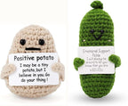WASTIME Funny Knitted Wool Doll Toy with Positive Card - Creative Cute Mini Crochet Positive Potato Dolls Cheer Up Gift for Family Kids Friends Encouragement Decoration (Potato & Pickle)