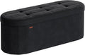 SONGMICS Mazie Collection - Folding Ottoman with Storage, Oval Storage Ottoman Bench, for Living Room, Bedroom, Velvet Fabric, 15 x 43 x 15 Inches, Ink Black ULSF297BH01