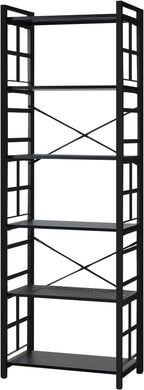 HOMBAZAAR 6 Tier Bookshelf,70 inch Tall Industrial Bookcase with Metal Frame and Open Shelves,Rustic Heavy Duty 6 Shelf Bookcase, Office Book Shelves for Living Room and Bedroom,Black