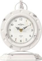 Vintage Table Clock, Desk and Shelf Mantel Clock, Antiques London Style White Decor Clocks, for Farmhouse, Living Room, Bedroom, Bedside, Gift (8.8" H x 6.3" W)