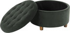 HomePop Home Decor | Large Button Tufted Velvet Round Storage Ottoman | Ottoman with Storage for Living Room & Bedroom, Loden Green Velvet, 28"