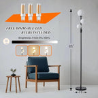 Fiqevs Upgraded Dimmable 3 Globe Mid Century Modern Floor Lamp, 3 x 3000K Warm Light LED Bulbs Included, Matt Black Standing Lamp with Sphere Glass Shade, Vintage Tall Lamp for Living Room, Bedroom
