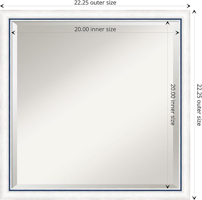 Amanti Art White Wall Mirror 22x22 Morgan White Blue Square Bathroom Mirror for Wall Decor Living Room, Medium Modern Wood Frame, Hangs Horizonally and Vertically, Bathroom Decor, Beveled Edge