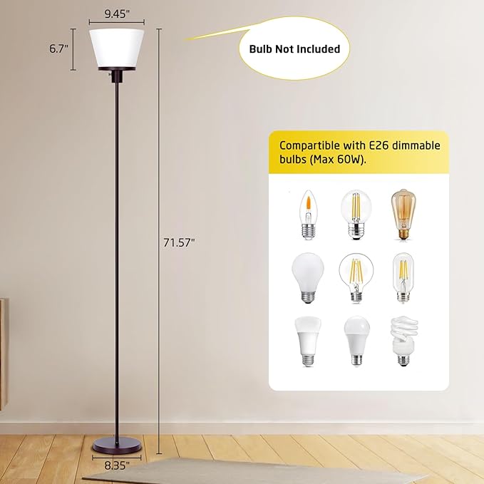 Modern Tall Standing Lamp for Living Room and Bedroom - Brown with White Plastic Shade