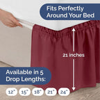Wrap Around Dust Ruffle Bed Skirt - Burgundy - for Queen Size Beds with 21 Inch Drop - Elastic Strap - Adjustable Pleated Bedskirt with Brushed Fabric and Wrinkle Free - for Women, Men, Kids & Teens