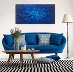 MyArton Large Abstract Dark Blue Square Canvas Wall Art Hand Painted Textured Oil Painting on Canvas Ready To Hang Artwork 56x28inch