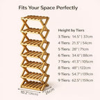 Upgraded The 9-Tier No-Assembly Bamboo Shoe Rack (3–9 Tier), Folding Bamboo Shoe Storage Rack with Zero Assembly Required and Space-Saving Design for Entryway Closet Apartment (Brown, 4 Tier)