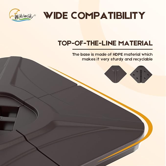 wikiwiki 230 Lbs Cantilever Offset Patio Umbrella Base, 4 PCS Weighted Umbrella Base for Outdoor Patio with Fill Spouts for Water or Sand, Square Compact Stand Plate Set, Dark Brown