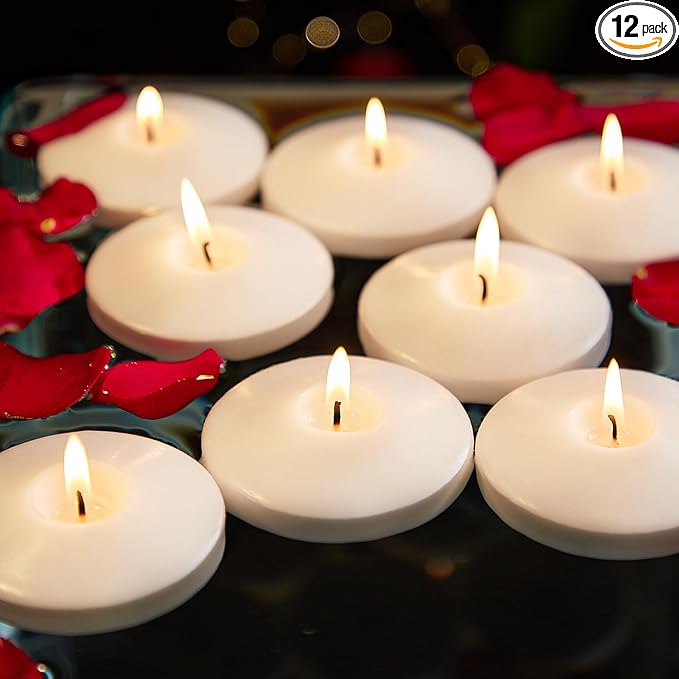 White Floating Candles 3 inch, 12 Pack Floating Candles 10 Hours Long Burning, Unscented Floating Candle for Centerpieces, Wedding, Christmas Lights, Romantic Night for Her/Him Set