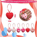 Valentines Hearts Ornaments,12PCS Fabric Heart Hanging Ornaments,Red Pink Hearts Shape Baubles Bulk for Valentines Tree Wedding Anniversary Party DIY Crafts Decorations 1.8 inch