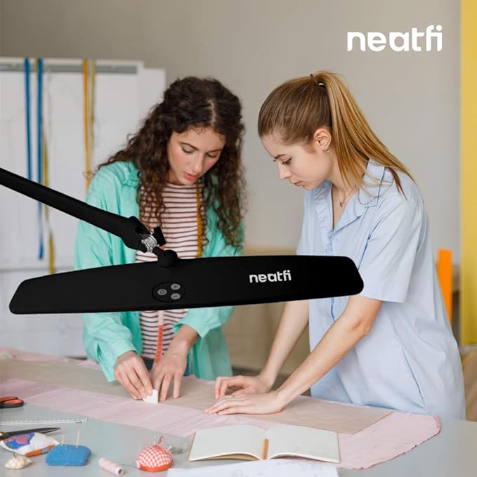 Neatfi Elite HD XL Desk Lamp with Clamp, 1600 Lumens, 22-Inch Wide Head, Non-Polar Dimming, 84 SMD LEDs, 6500K, Task Light for Home, Office, Study Room (Non-CCT with Clamp, Black, 22 Inches)