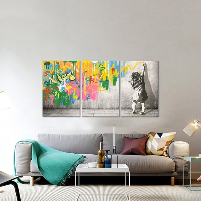 Novatique Banksy Wall Art Graffiti Canvas Wall Art Colorful Graffiti Wall Decor Modern Street Art Posters Prints for Living Room Bedroom,24" x 36" x 3 Pcs