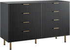 GarveeHome 8 Drawer Dresser for Bedroom, Fluted 55 in Wide Modern Chest of Drawers with Deep Drawers, Wooden Dresser Organizer for Living Room, Hallway, Kids Room, Black