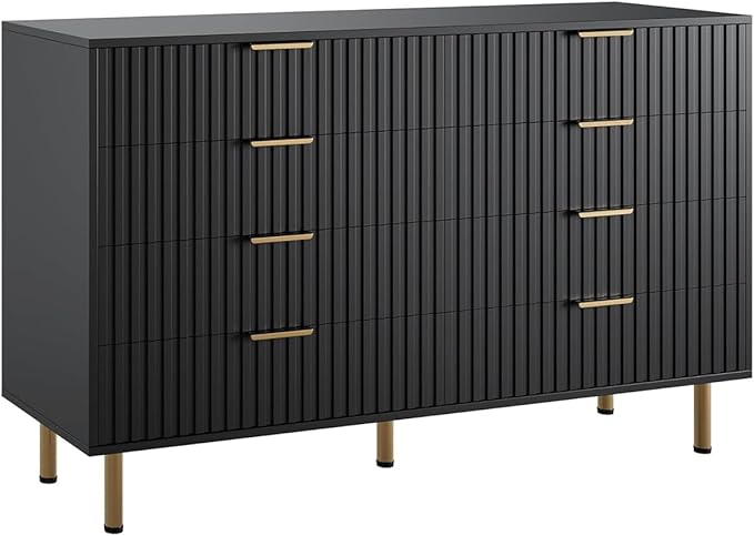 GarveeHome 8 Drawer Dresser for Bedroom, Fluted 55 in Wide Modern Chest of Drawers with Deep Drawers, Wooden Dresser Organizer for Living Room, Hallway, Kids Room, Black