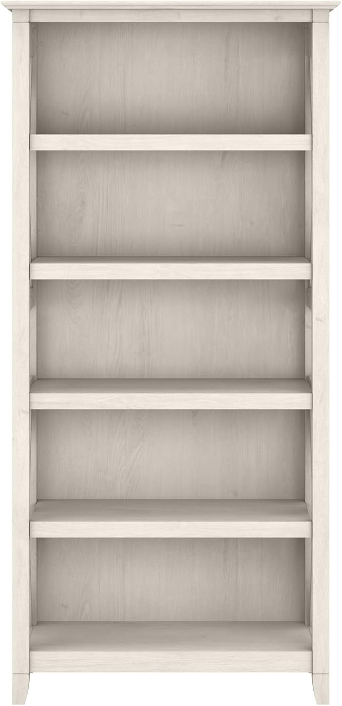 Bush Home Tall 5 Shelf Bookcase for Living Room or Home Office, Large Bookshelf, Modern Farmhouse Style, Key West Collection, Linen White Oak