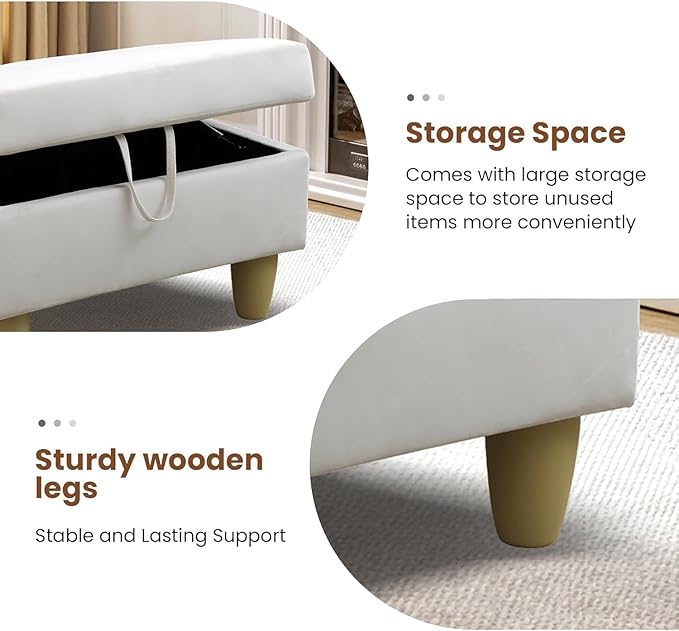 Simple Deluxe Ottoman with Storage, 28.5''Upholstered Foot Rest Stool for Living Room, Bedroom, Entryway, Multi-Functional Storage Ottoman Bench with Hinged Lid, White