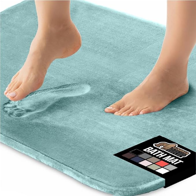 GORILLA GRIP Memory Foam Bath Mat, Soft Absorbent Velvet Bathroom Mats, Durable Dots on Underside, Machine Washable Bathmat, Carpet Rug Room Decor for Shower Tub Floor RV, 36x24 Rugs, Seablue